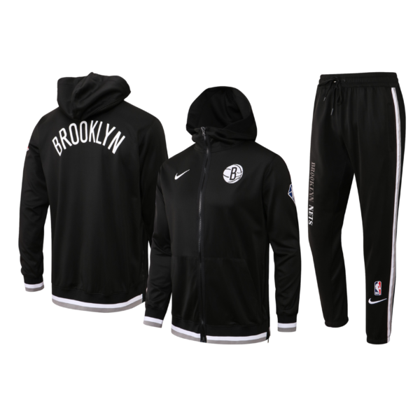 Nba Hooded Tracksuit Brooklyn Nets Black Autumn And Winter Warm Basketball Sportswear