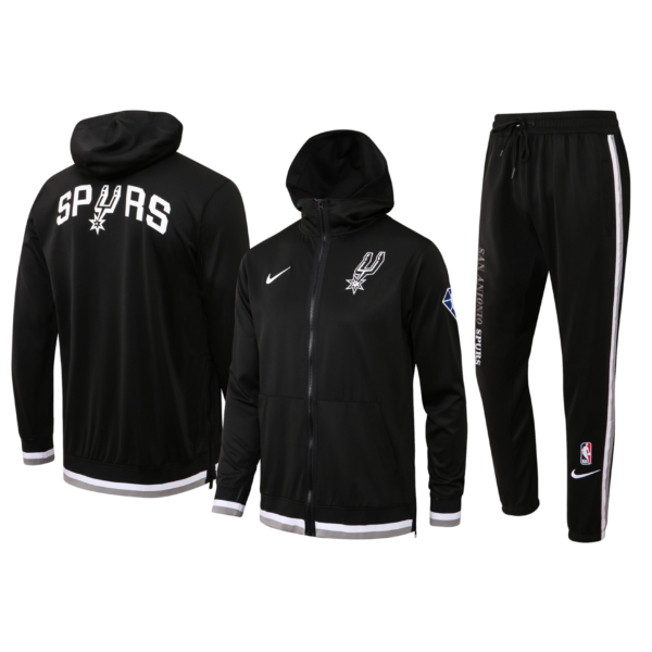 Nba 21/22 Hooded Tracksuit Spurs Black Autumn And Winter Warm Basketball Sportswear
