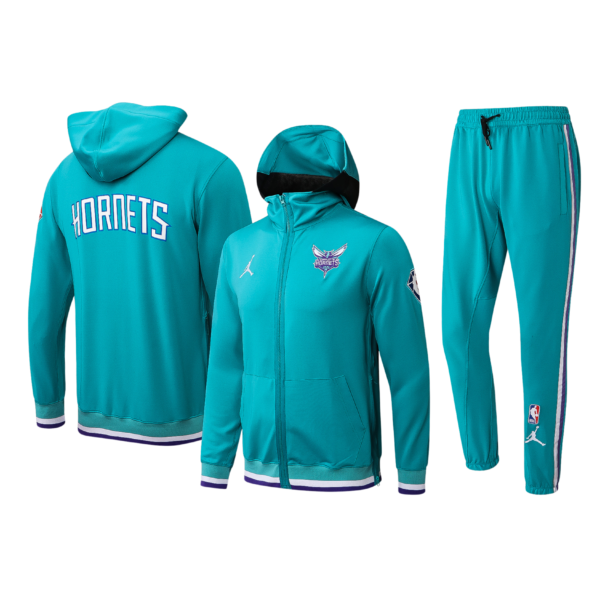 Nba Hooded Tracksuit Hornets Blue Autumn And Winter Warm Basketball Sportswear