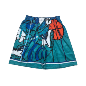 JUST DON YOUTH CHARLOTTE HORNETS TEAL HARDWOOD CLASSICS THROWBACK BIG FACE MESH SHORTS